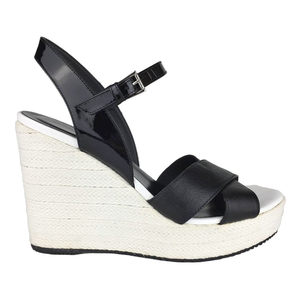 Hogan Black Patent Espadrille Platform Wedge